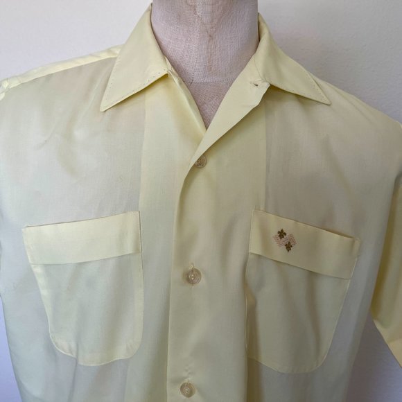 60's Mens Yellow Short Sleeve Shirt - Size Large 16 - 16 1/2 - Picture 5 of 8